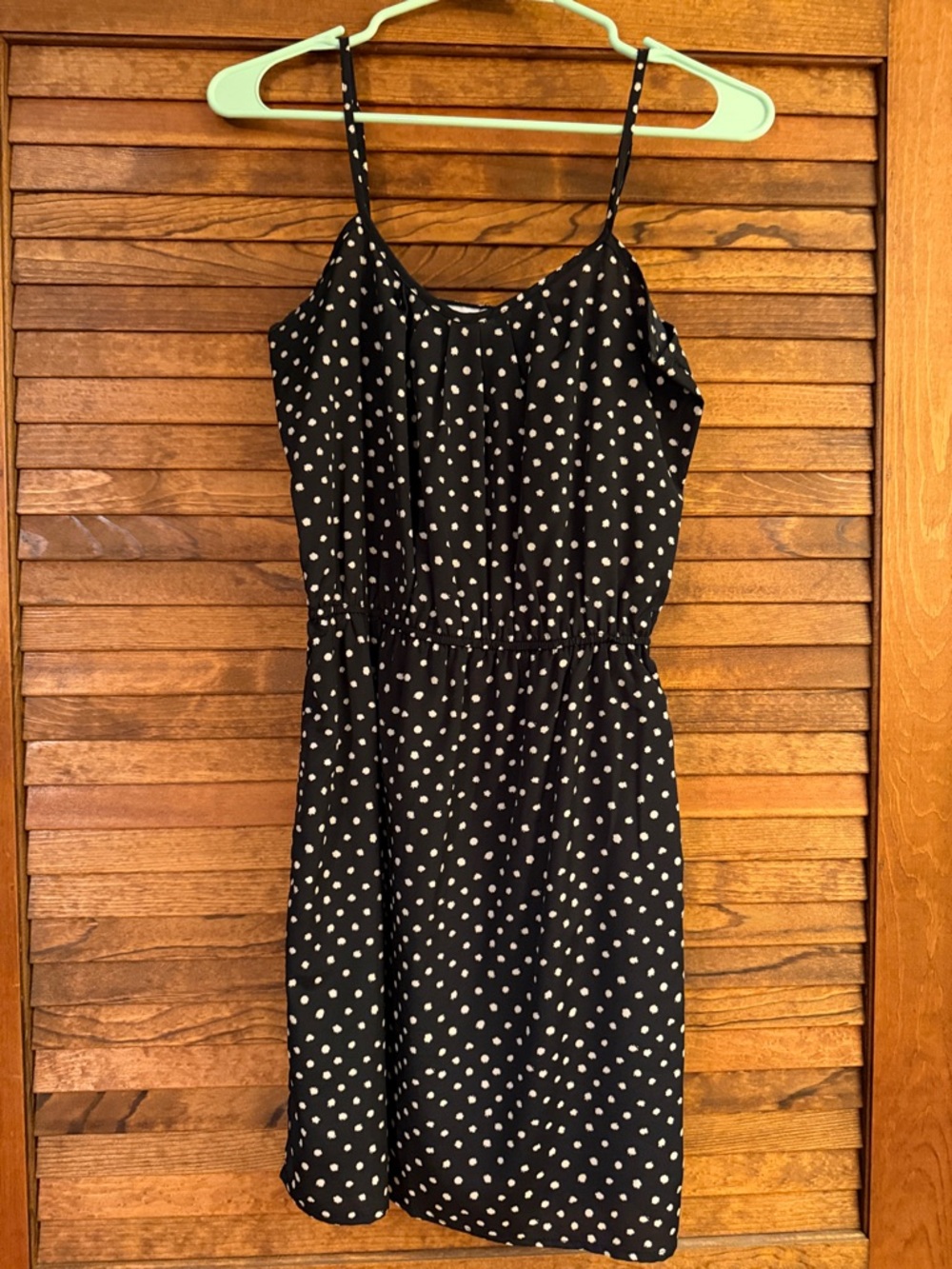 Polka Dot Black Spaghetti Strap Dress with pockets